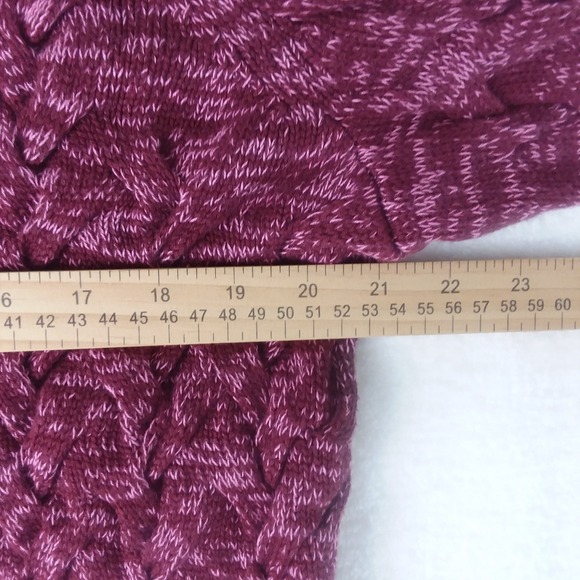 Lands End Drifter Sweater Womens 1X Cable Knit Crewneck 100% Cotton Burgundy - Picture 7 of 11